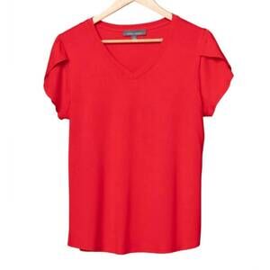 NEW PINE APPAREL women's juliana v neck short sleeve top in red